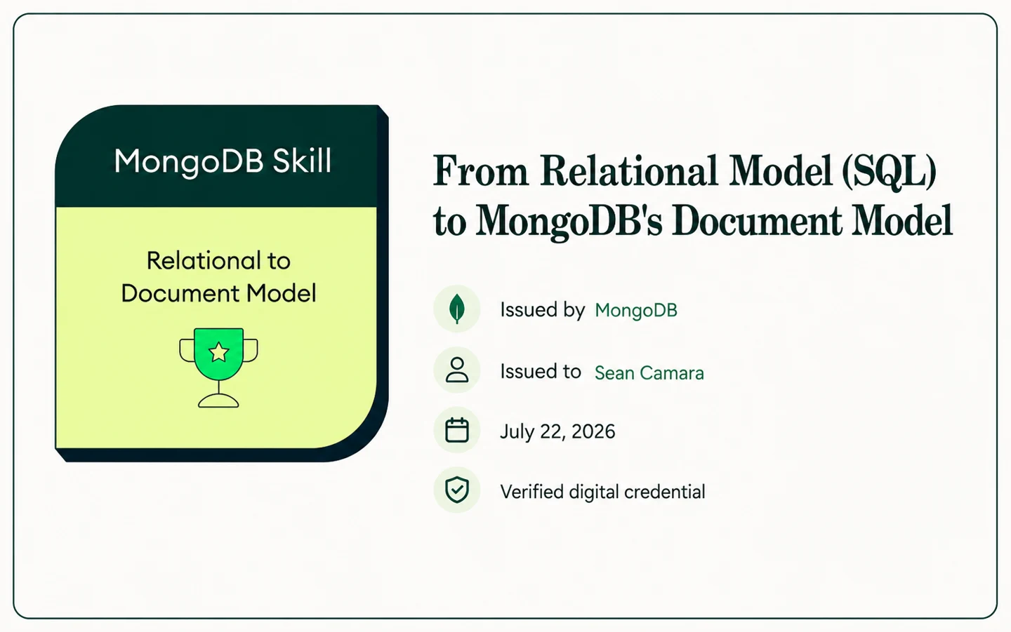 From Relational Model (SQL) to MongoDB's Document Model credential